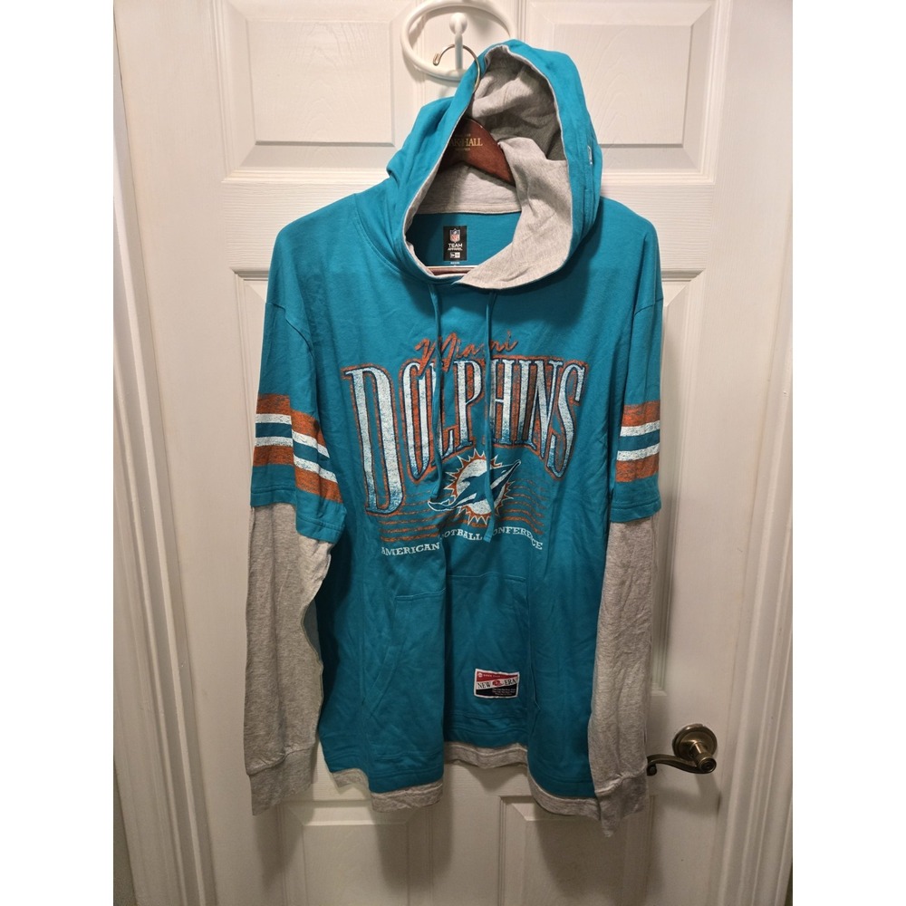 NFL New Era Miami Dolphins Long Sleeve Hooded XL Aqua Postgame Hoodie Team Appar